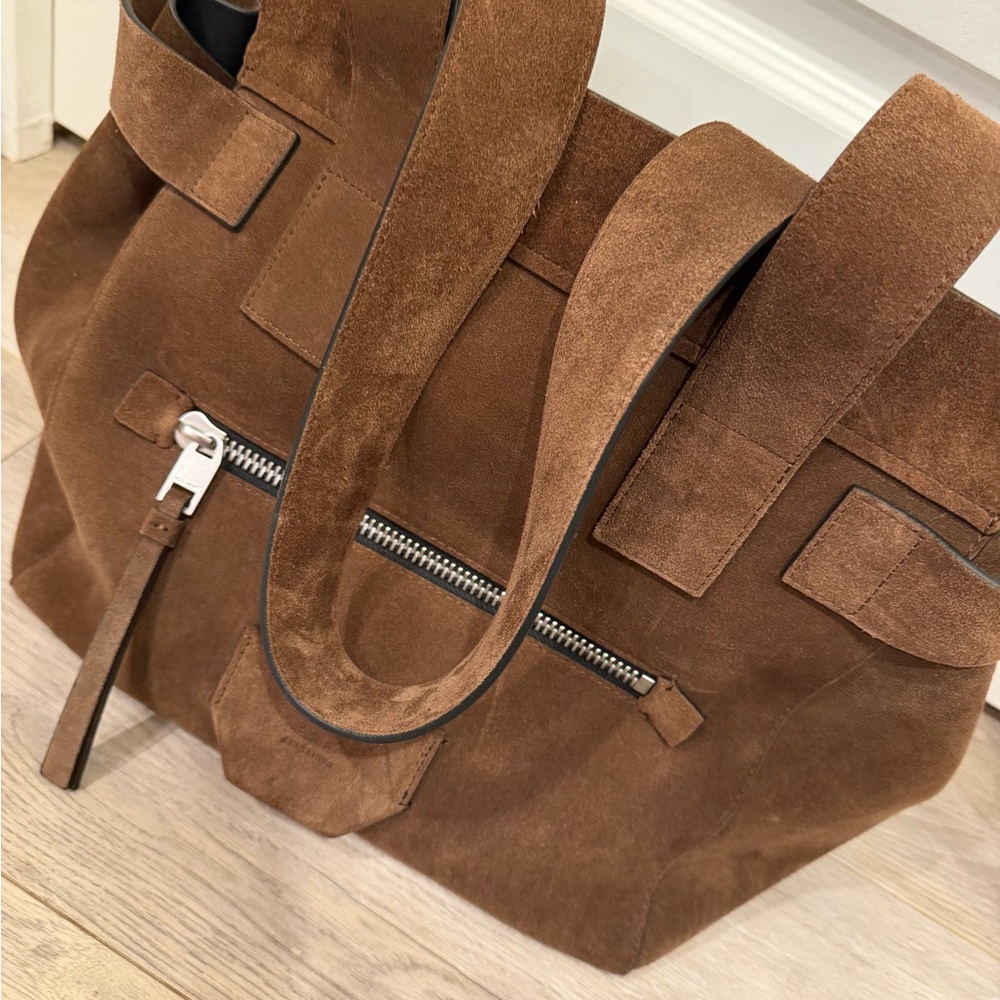AllSaints Perez Brown Suede Tote Bag Tango Brown $499
